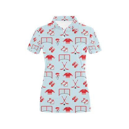 Hockey Red Equipment Print Design LKS305 Women's Polo Shirt