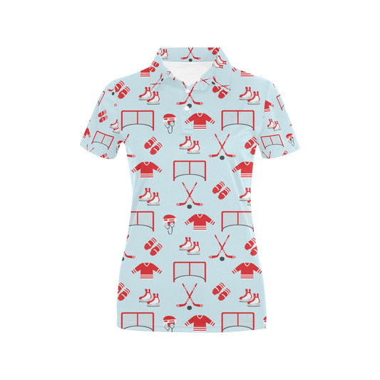 Hockey Red Equipment Print Design LKS305 Women's Polo Shirt