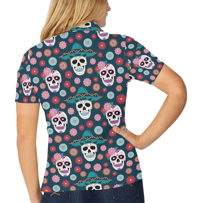 Sugar Skull Print Design LKS308 Women's Polo Shirt