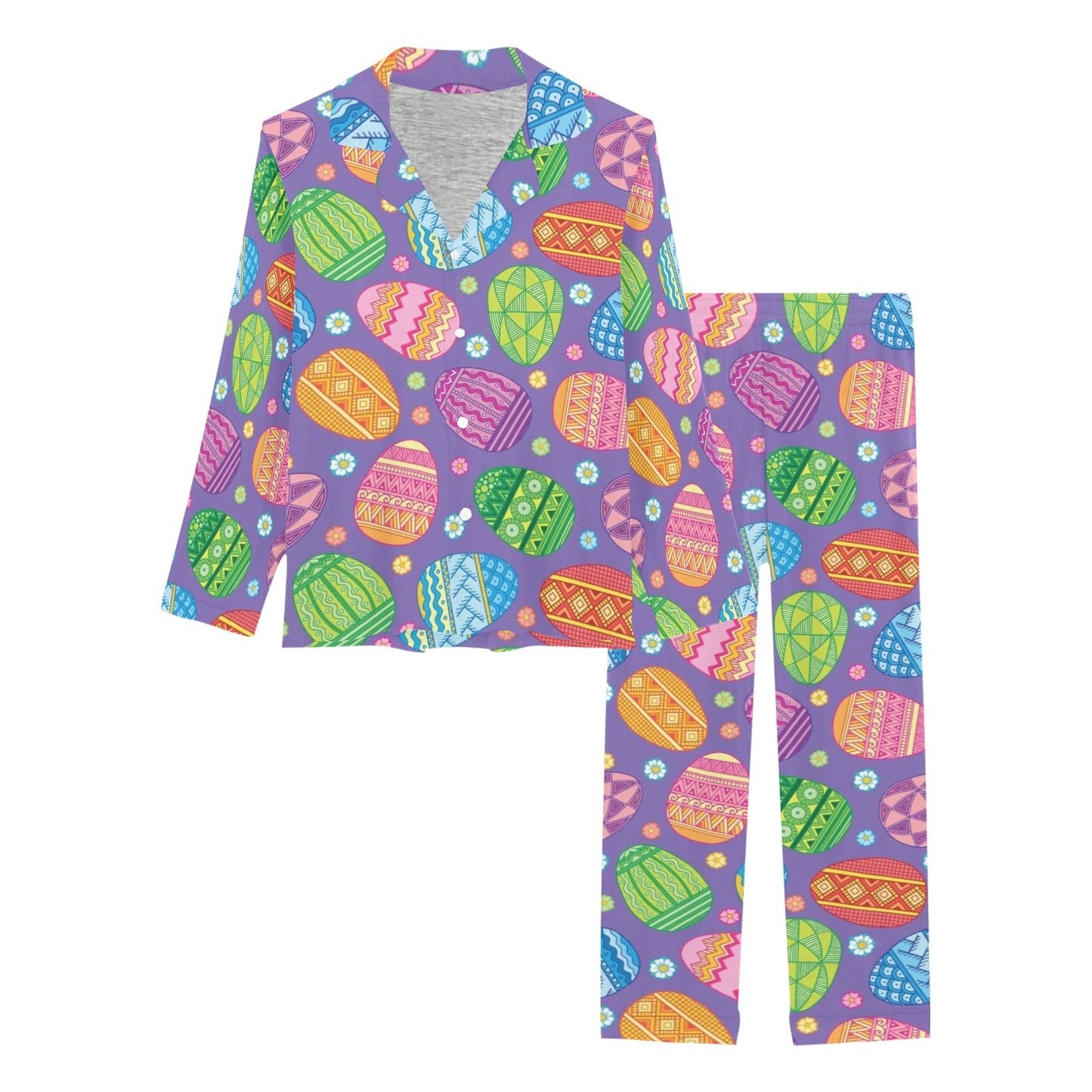 Easter Eggs Pattern Print Design RB010 Women's Long Pajama Set