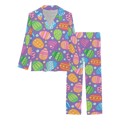 Easter Eggs Pattern Print Design RB010 Women's Long Pajama Set