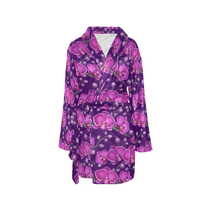 Orchid Purple Pattern Print Design OR02 Women's Fleece Robe