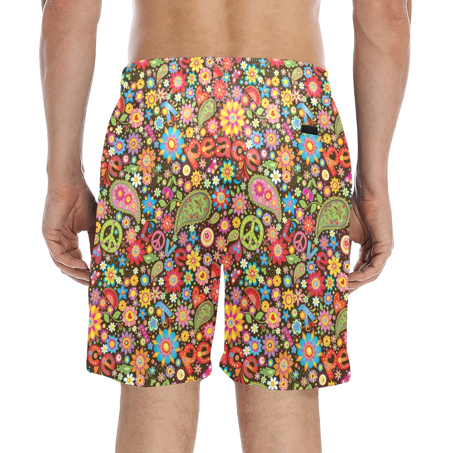 Flower Power Peace Paisley Themed Print Men's Swim Trunks Beach Shorts