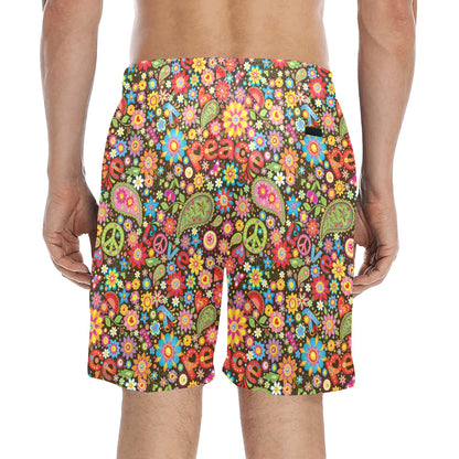 Flower Power Peace Paisley Themed Print Men's Swim Trunks Beach Shorts