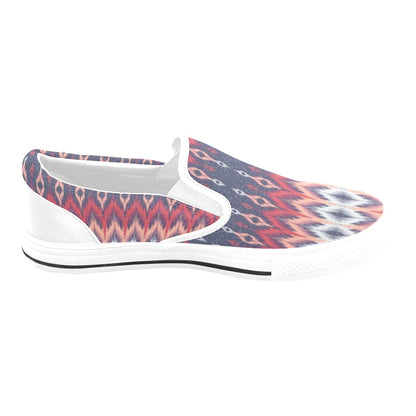 Ikat Print Design LKS401 White Slip Ons Canvas Women's Shoes