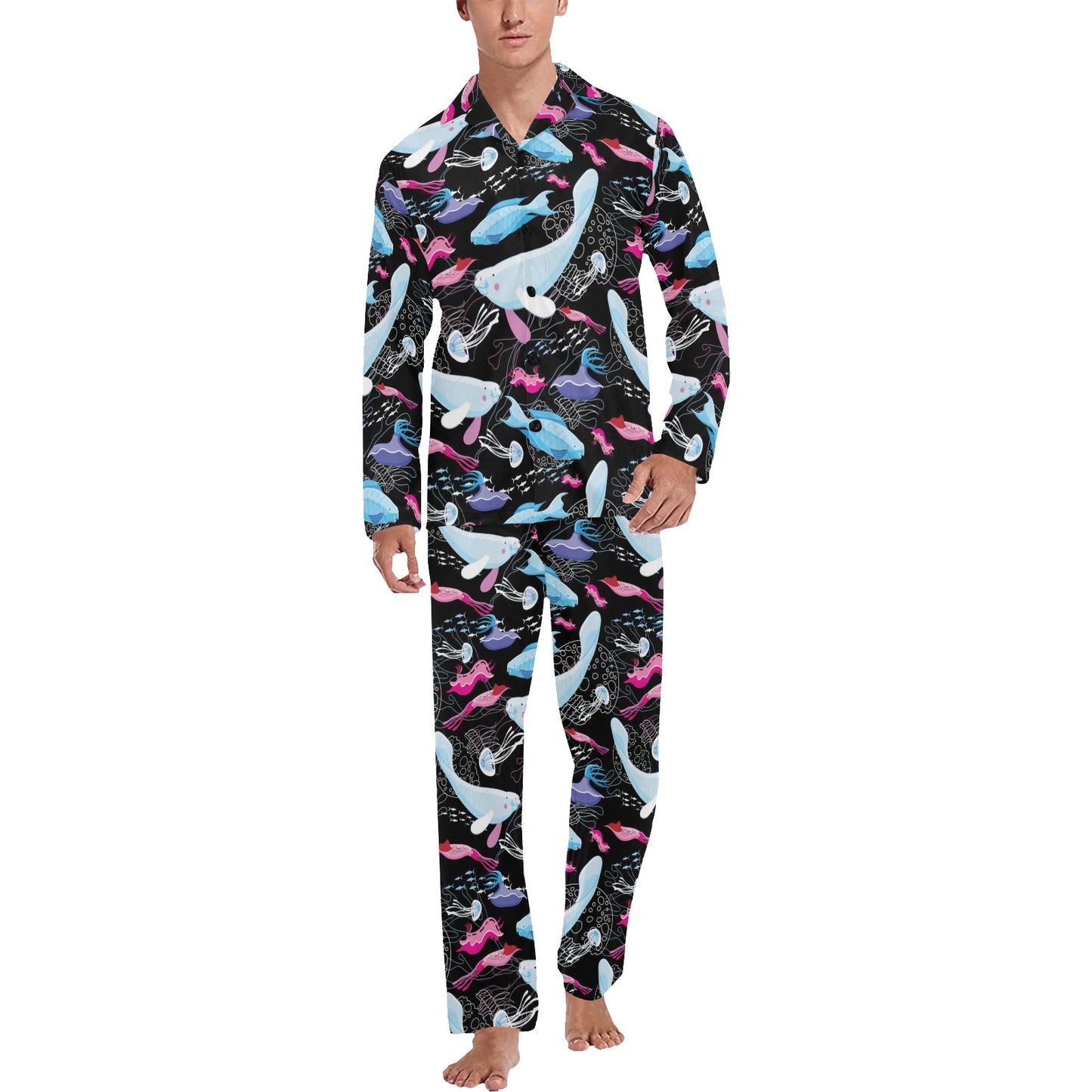 Manatee Pattern Print Design 02 Men's Long Pajama Set