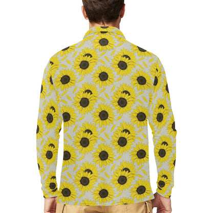 Sunflower Print Design LKS309 Long Sleeve Polo Shirt For Men's