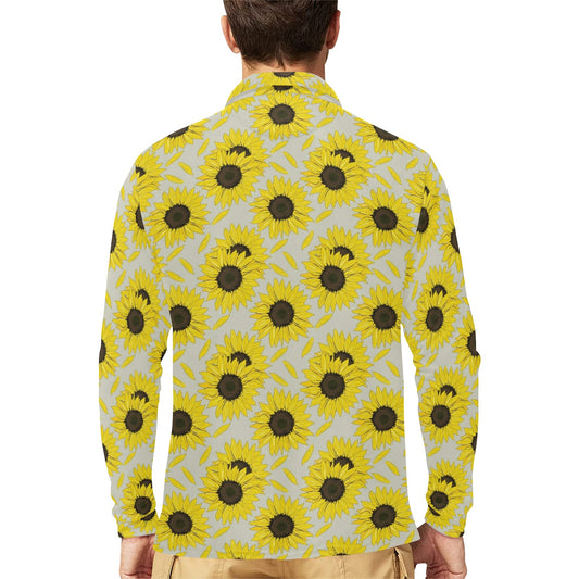 Sunflower Print Design LKS309 Long Sleeve Polo Shirt For Men's