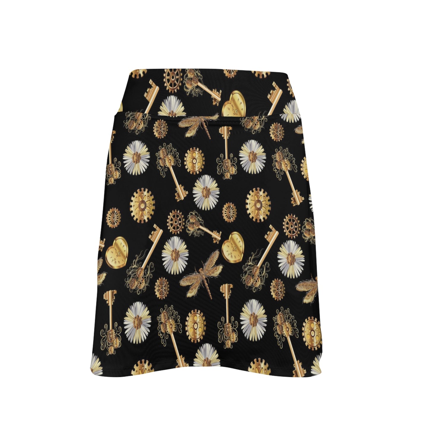 Steampunk Key Dragonfly Print Design LKS303 17" Golf & Pickleball Skort with Pockets