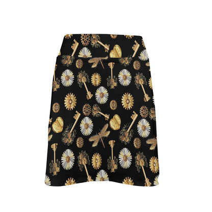 Steampunk Key Dragonfly Print Design LKS303 17" Golf & Pickleball Skort with Pockets