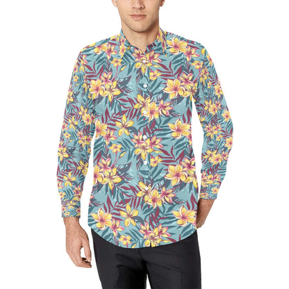Summer Floral Print Design LKS304 Men's Long Sleeve Dress Shirt