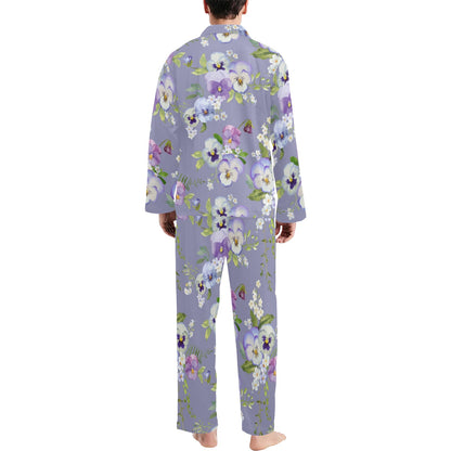 Pansy Pattern Print Design PS05 Men's Long Pajama Set