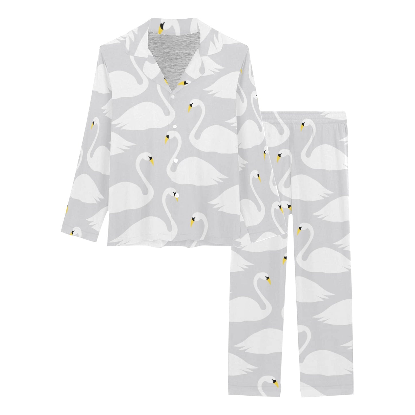 Swan Pattern Print Design 02 Women's Long Pajama Set