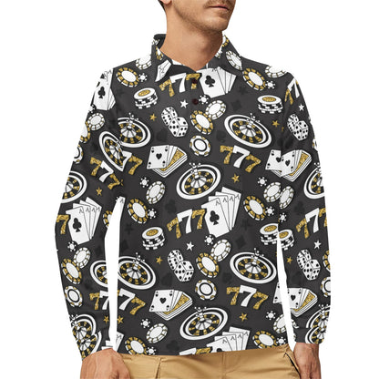 Casino Pattern Print Design 05 Long Sleeve Polo Shirt For Men's