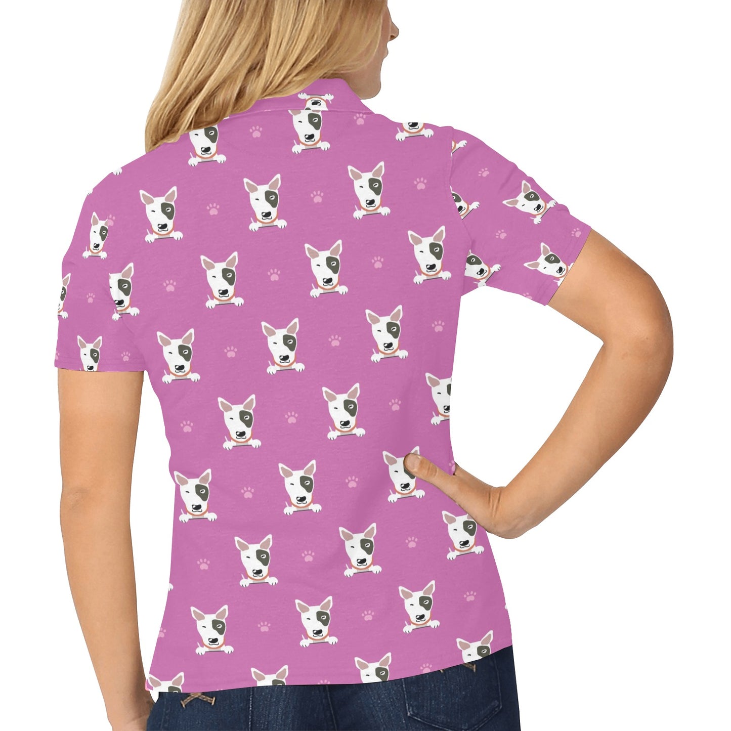 Bull Terrier Happy Print Pattern Women's Polo Shirt