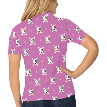 Bull Terrier Happy Print Pattern Women's Polo Shirt