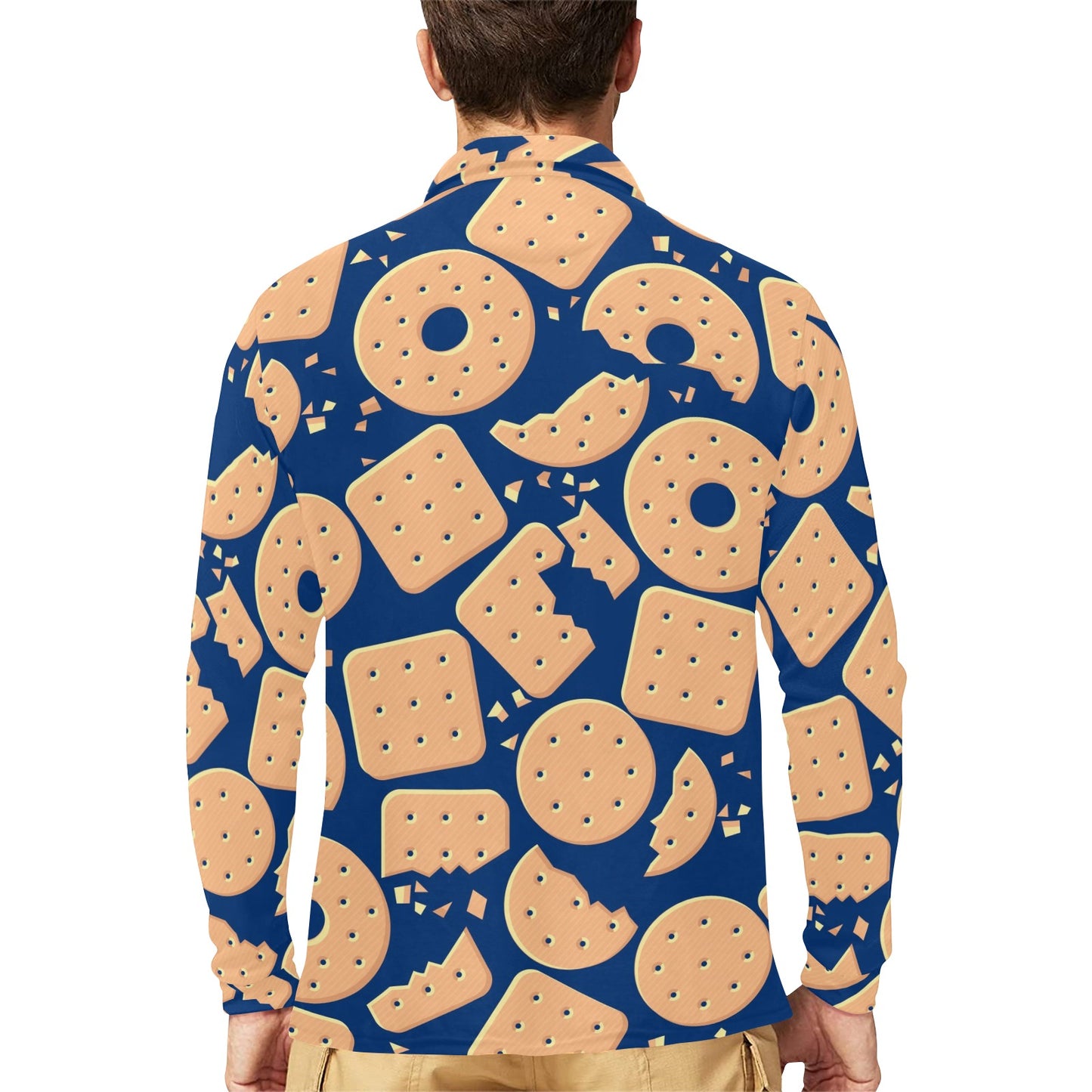 Cracker Pattern Print Design 03 Long Sleeve Polo Shirt For Men's