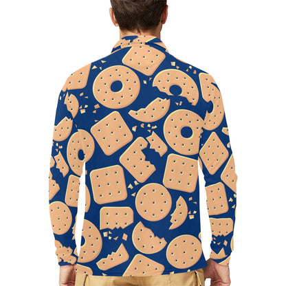 Cracker Pattern Print Design 03 Long Sleeve Polo Shirt For Men's