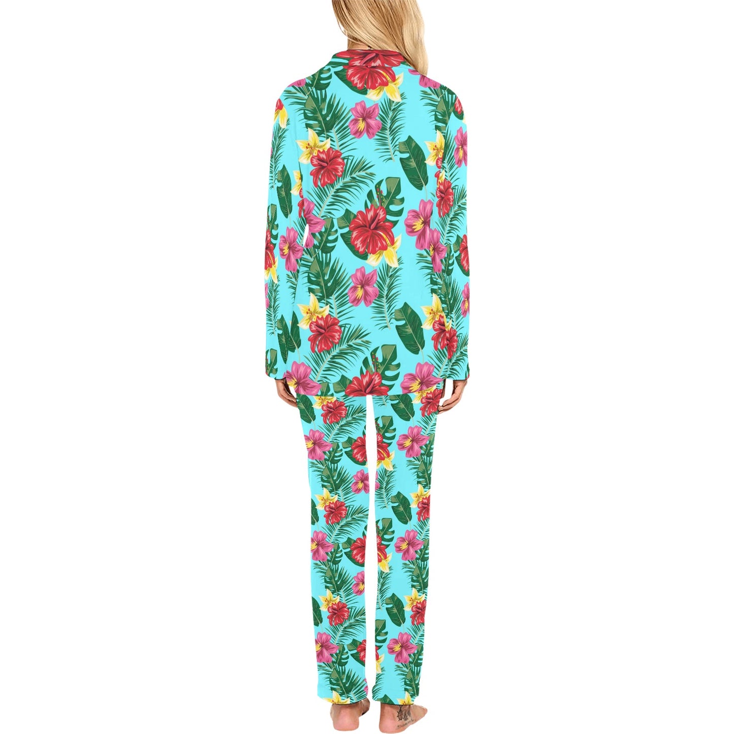 Hibiscus Hawaiian Flower Women's Long Pajama Set