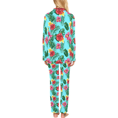 Hibiscus Hawaiian Flower Women's Long Pajama Set
