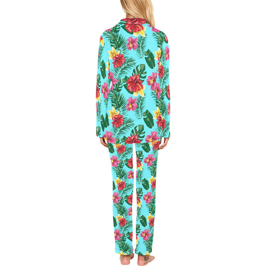 Hibiscus Hawaiian Flower Women's Long Pajama Set