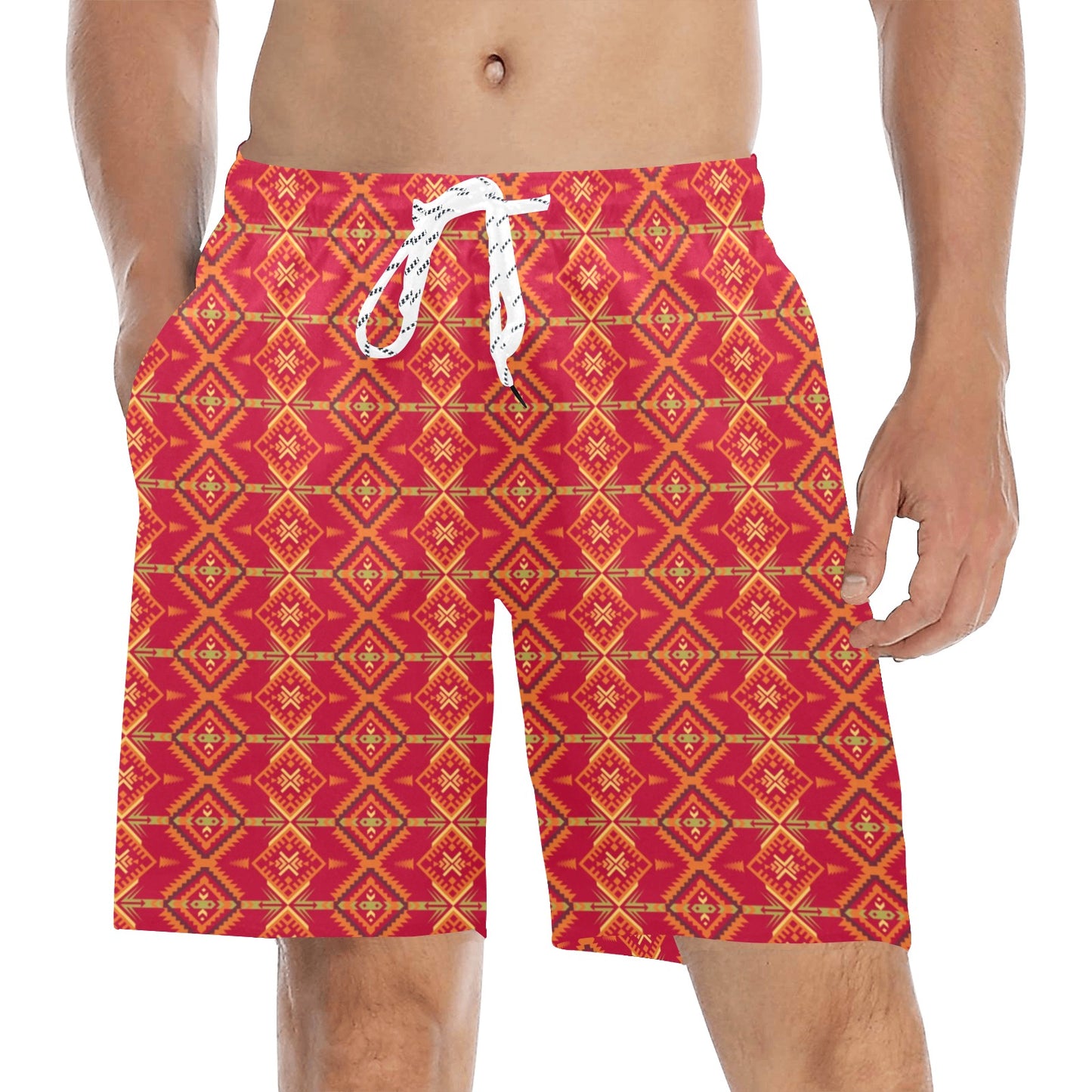 Southwest Aztec Design Themed Print Men's Swim Trunks Beach Shorts