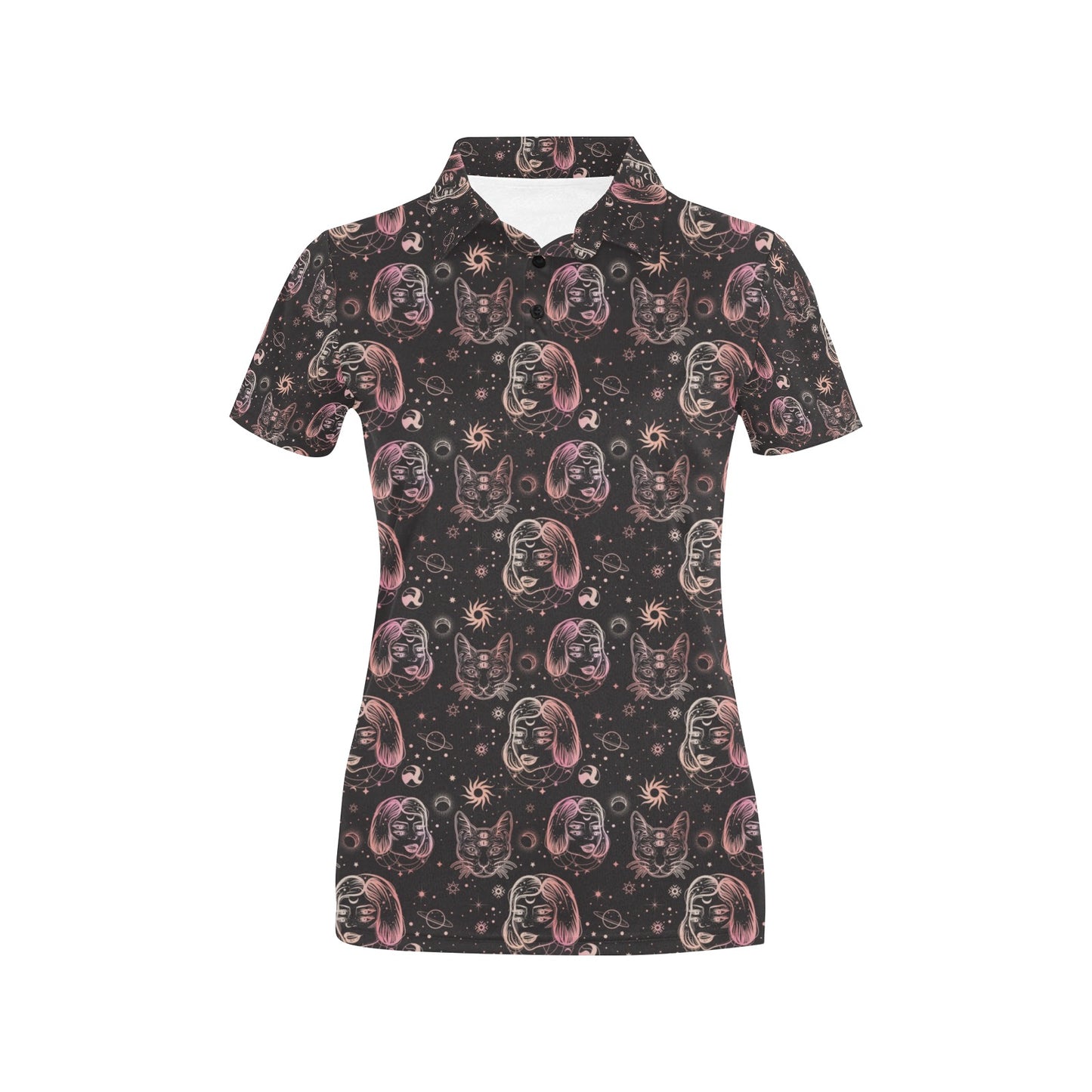 Third Eye Girl Cat Print Design LKS305 Women's Polo Shirt