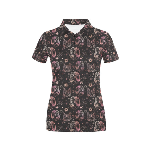 Third Eye Girl Cat Print Design LKS305 Women's Polo Shirt