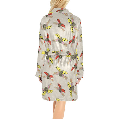 Ladybug Pattern Print Design 04 Women's Fleece Robe
