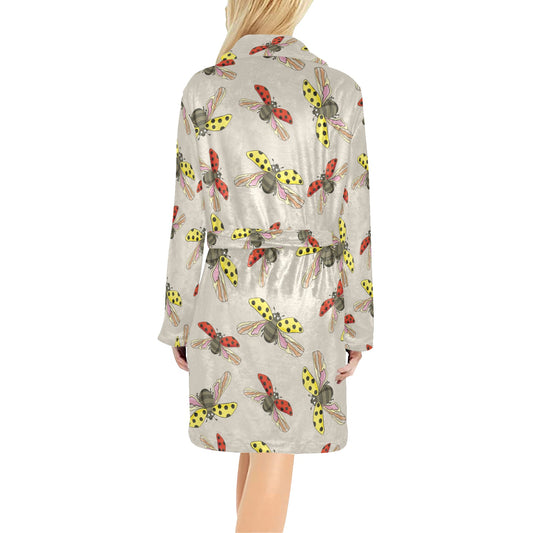 Ladybug Pattern Print Design 04 Women's Fleece Robe