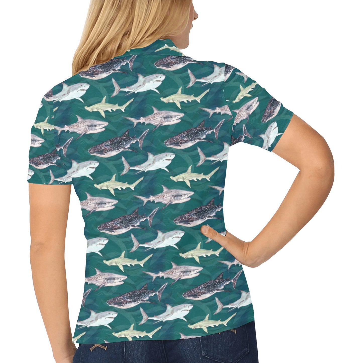 Shark Style Print Women's Polo Shirt