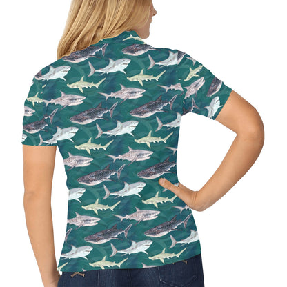 Shark Style Print Women's Polo Shirt