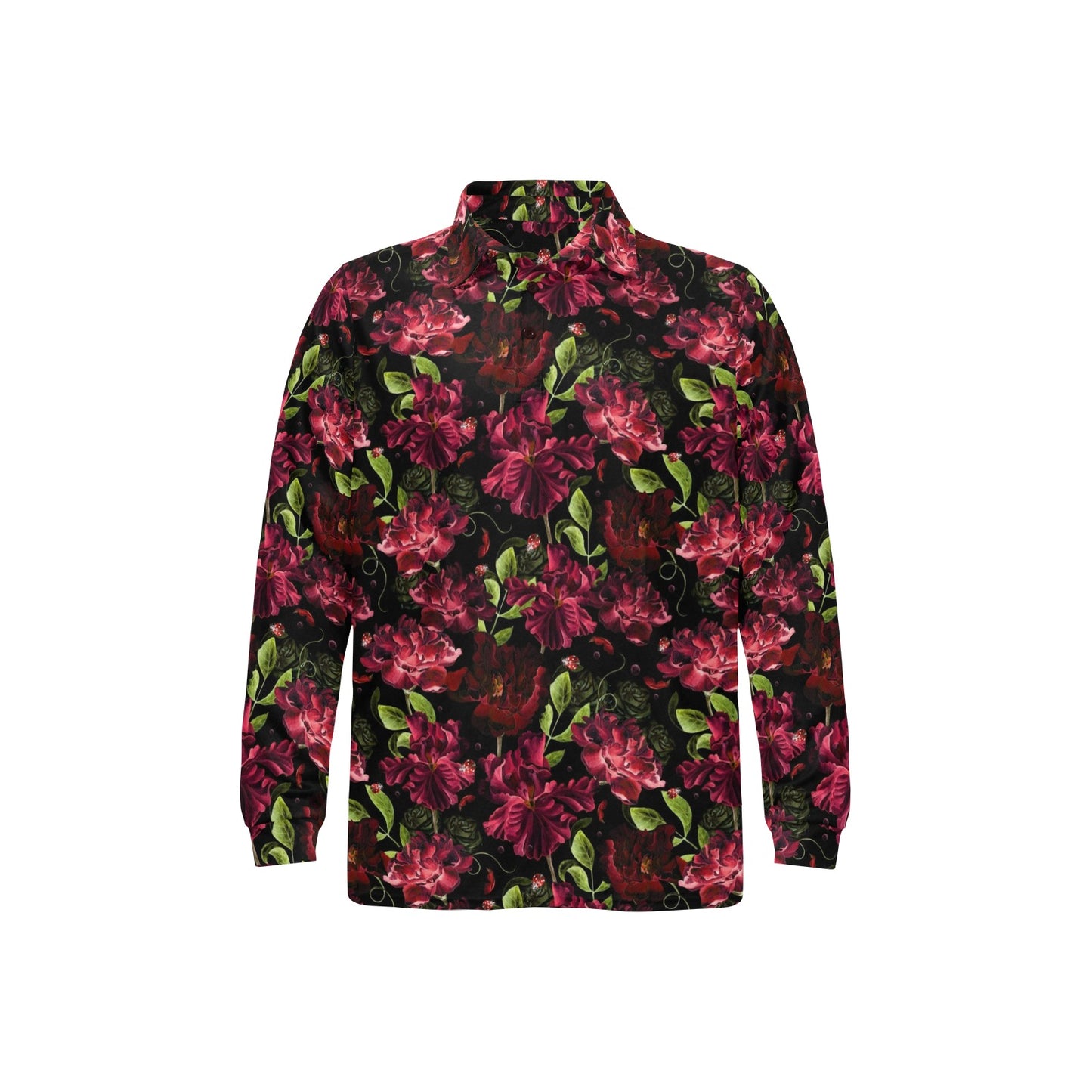 Iris Pattern Print Design IR03 Long Sleeve Polo Shirt For Men's