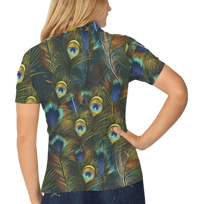 Peacock Feather Pattern Print Design A03 Women's Polo Shirt