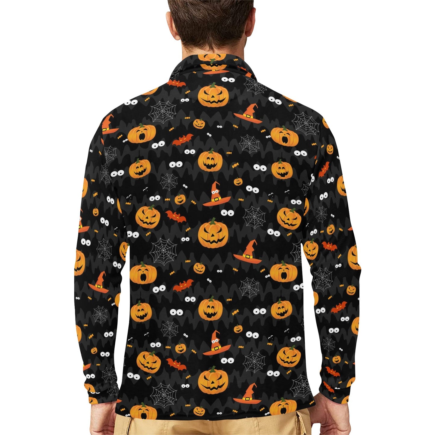 Halloween Print Design LKS405 Long Sleeve Polo Shirt For Men's