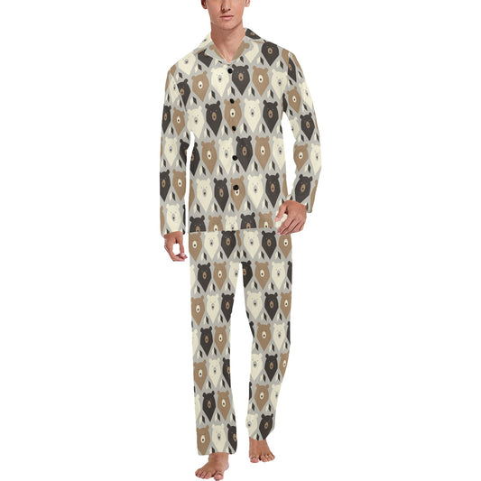 Bear Pattern Print Design 04 Men's Long Pajama Set