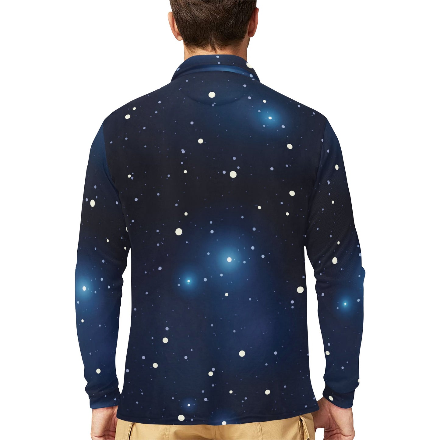 Night sky Pattern Print Design A02 Long Sleeve Polo Shirt For Men's
