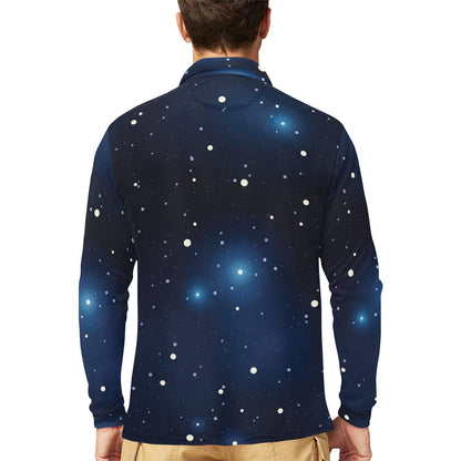 Night sky Pattern Print Design A02 Long Sleeve Polo Shirt For Men's