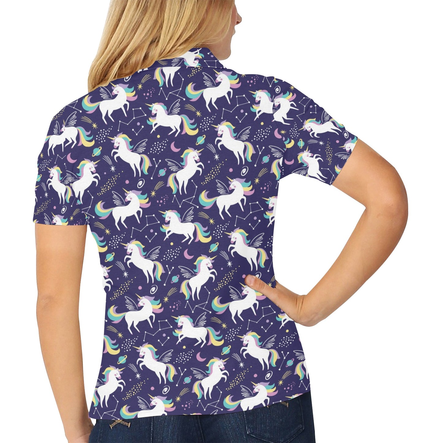 Unicorn Print Design LKS305 Women's Polo Shirt