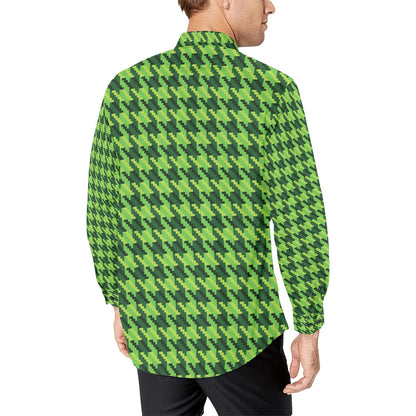 St Patricks Day Houndstooth Pattern Print LKS301 Men's Long Sleeve Dress Shirt