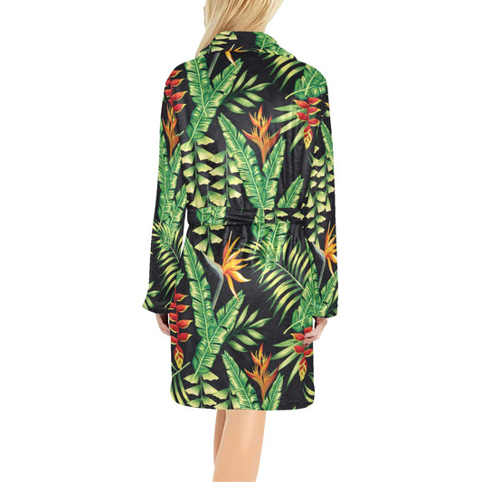Hawaiian Flower Tropical Palm Leaves Women's Fleece Robe