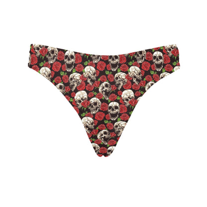 Skull Roses Design Themed Print Women's Thongs
