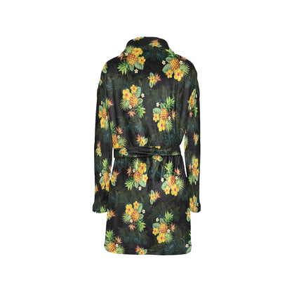 Pineapple Tropical Flower Print Pattern Women's Fleece Robe