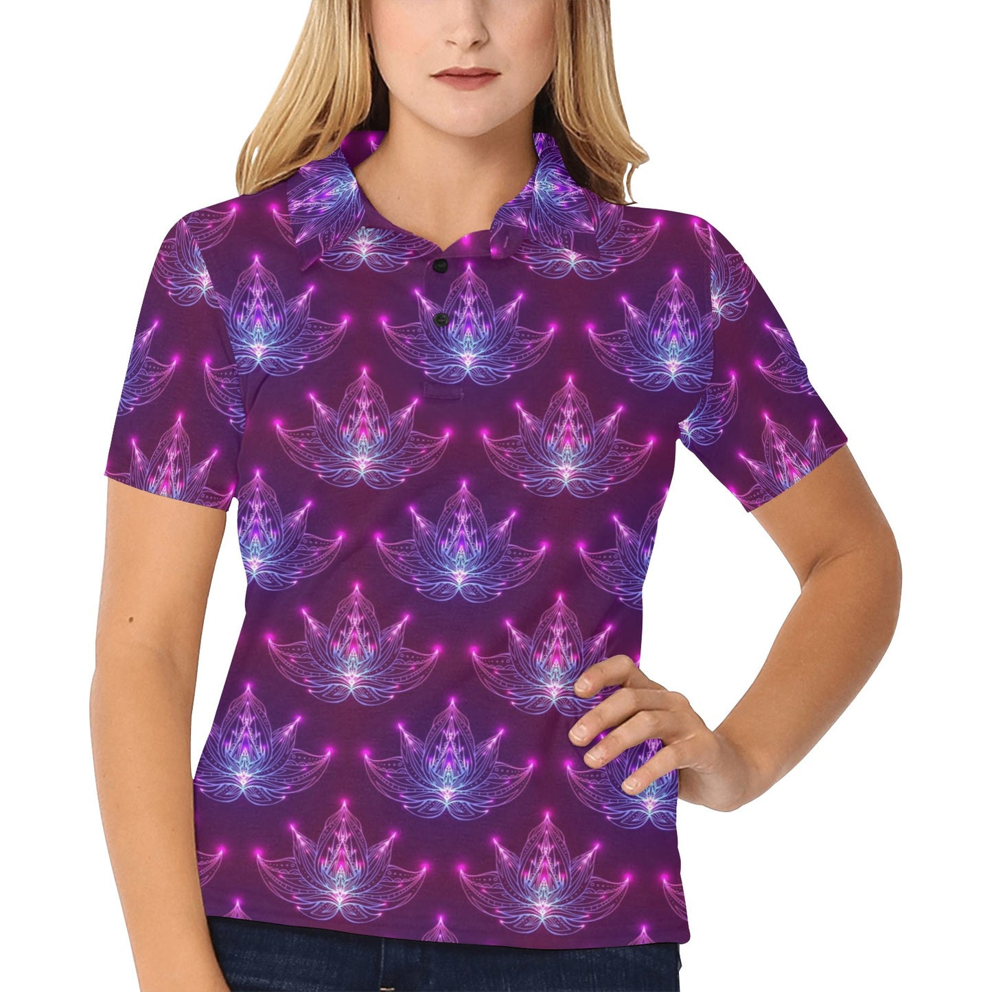 lotus Pattern Print Design LO01 Women's Polo Shirt
