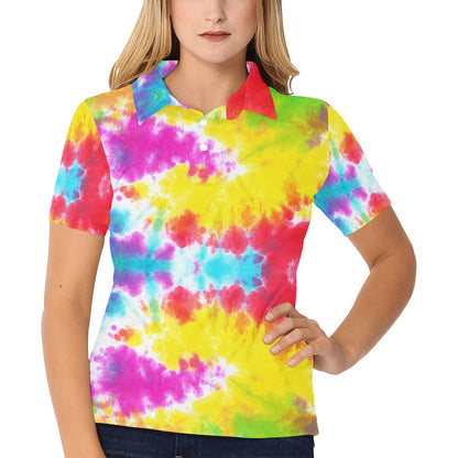 Tie Dye Rainbow Themed Print Women's Polo Shirt
