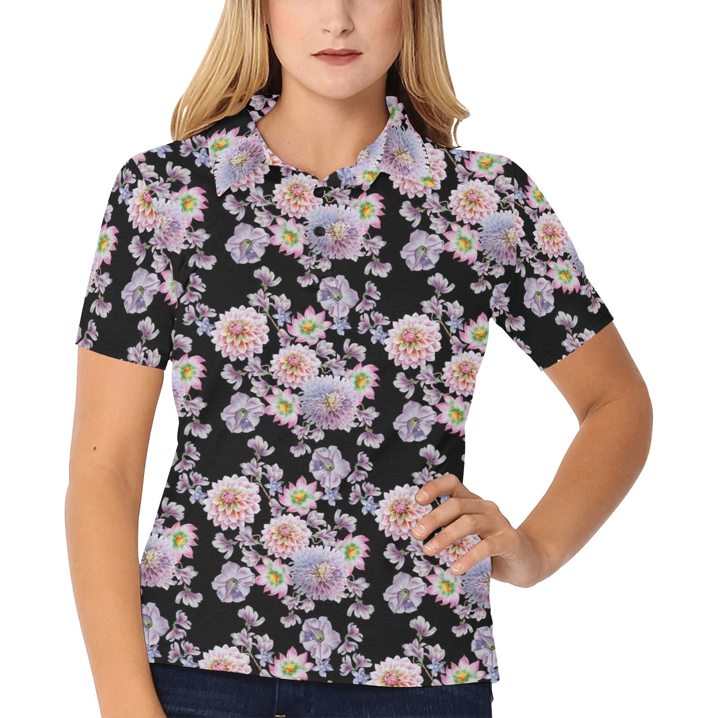 Dahlia Pattern Print Design DH012 Women's Polo Shirt