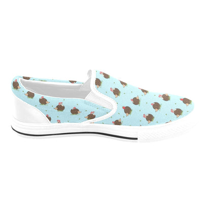 Hedgehog Print Design LKS402 White Slip Ons Canvas Women's Shoes