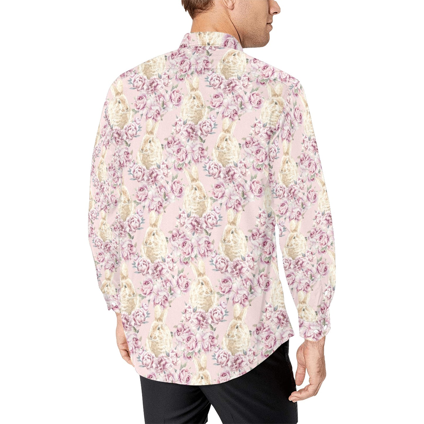 Rabbit Print Design LKS403 Men's Long Sleeve Dress Shirt