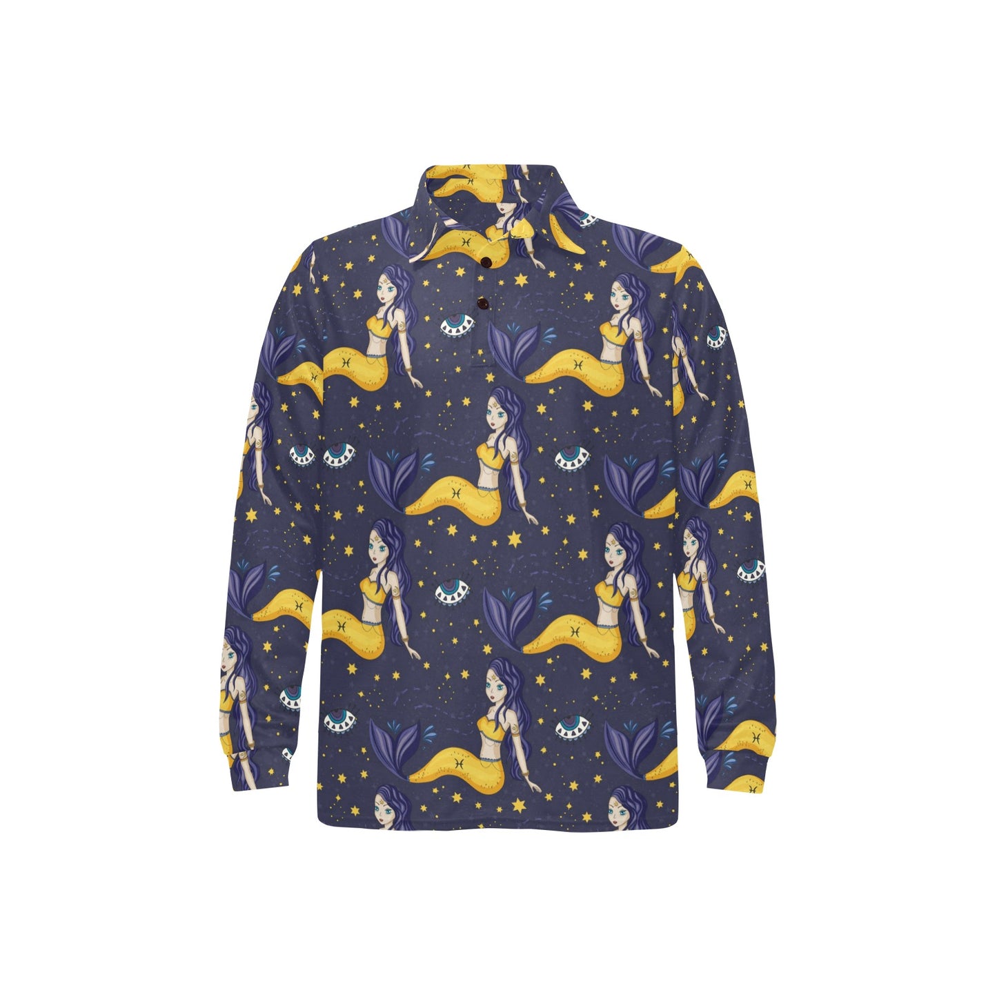 Pisces Pattern Print Design A04 Long Sleeve Polo Shirt For Men's