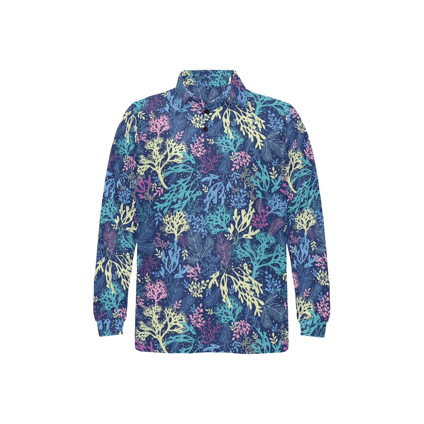 Seaweed Print Design LKS301 Long Sleeve Polo Shirt For Men's